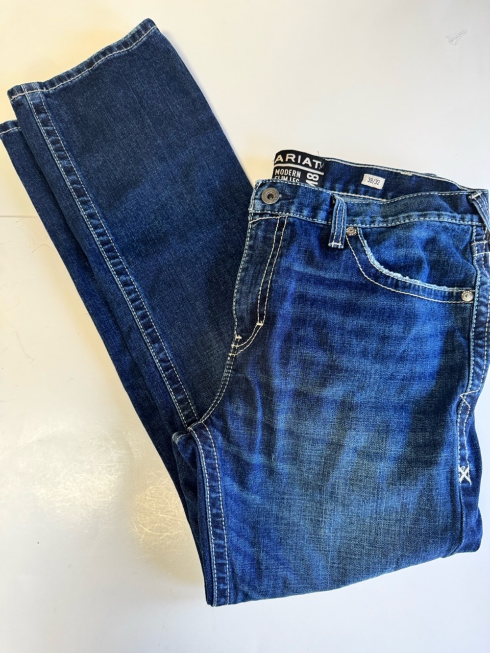 NWOT! Ariat M8 Modern Slim Leg Mens 38x32 Blue Denim Western Straight Jeans